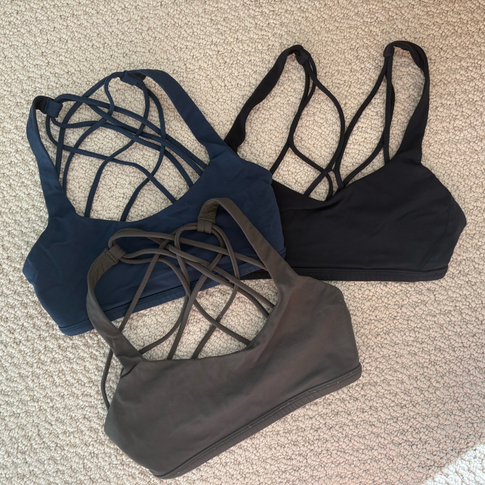 Lululemon - Bundle of 3 Free to Be Wild bras (black, navy, army green) - Size 2